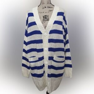 LuLaRoe Blue and White Striped Lucille Cardigan